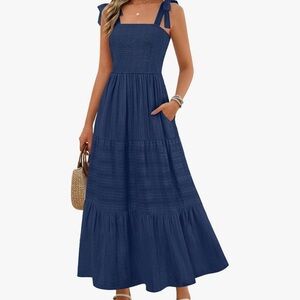 Chic Navy Maxi Dress with Bow Straps